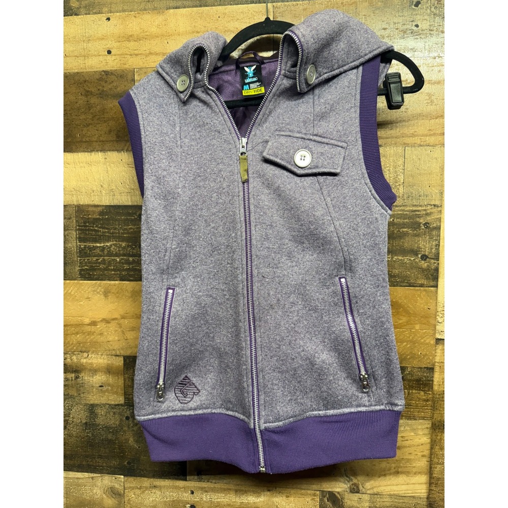 Burton DryRide Purple Heathered Hooded Fleece‎ Vest Womens Med Full Zip Pockets